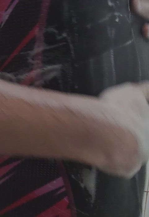crossdressing femboy male masturbation shower soapy swimsuit gif