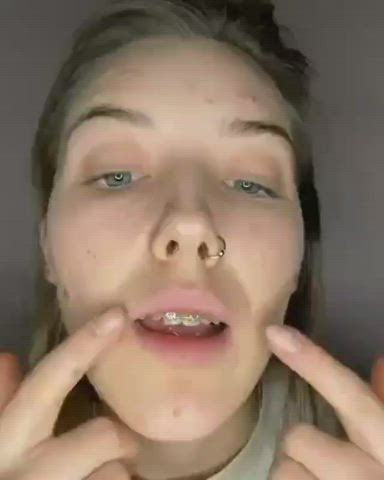 Amateur Braces Saliva Tongue Fetish White Girl gif
