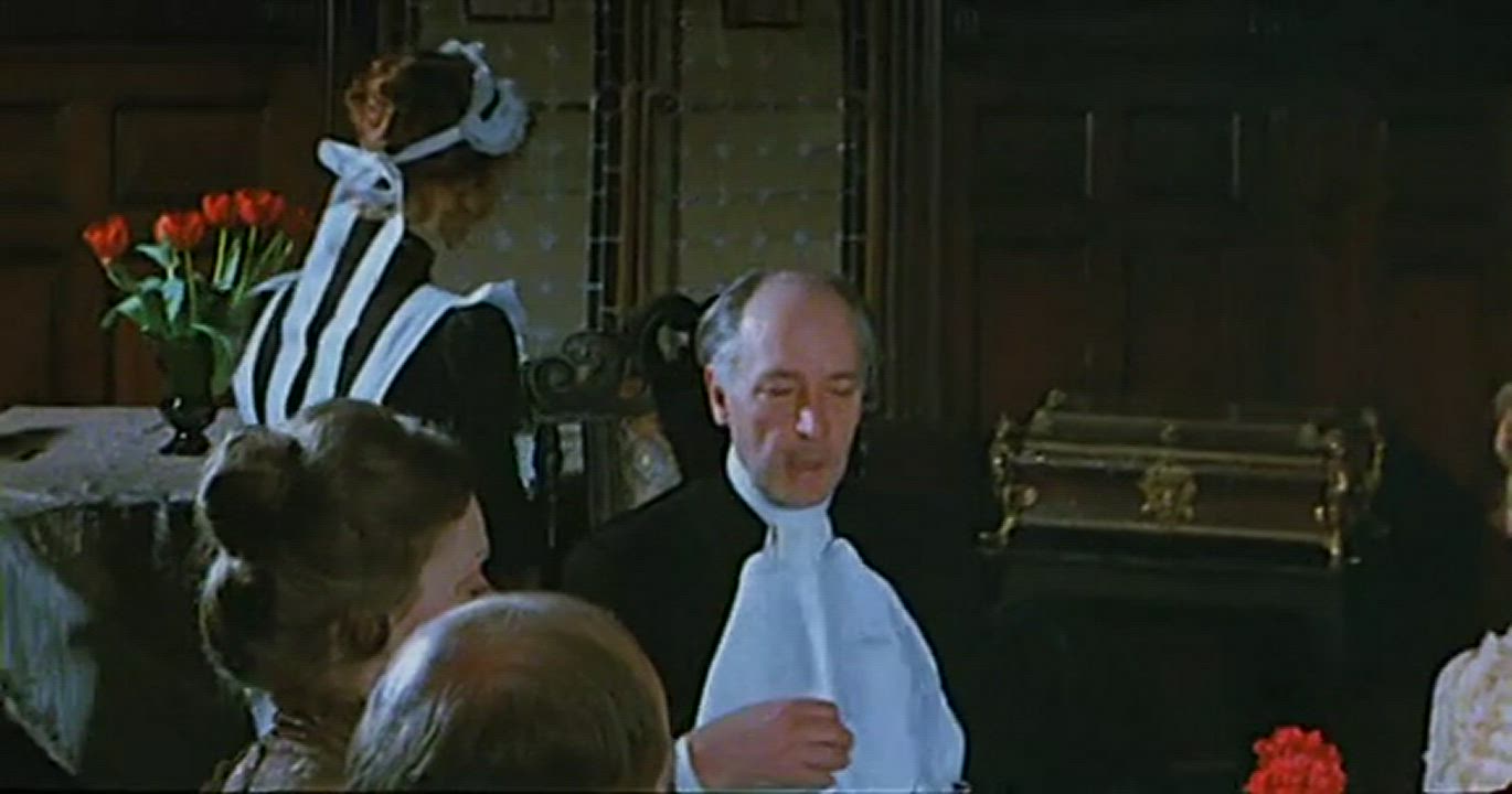 Sue Longhurst groping under the table - "What the Swedish Butler Saw" (1975