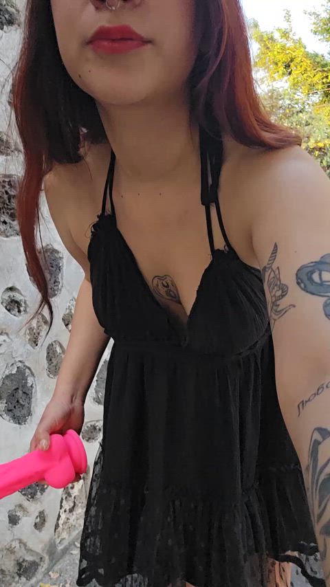 Taking my pink toy for a ride