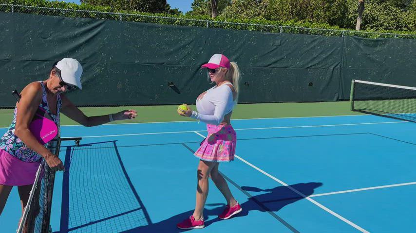 MiLF Tammy Hernandez trying to play PickleBall w her 4500cc Big Titties