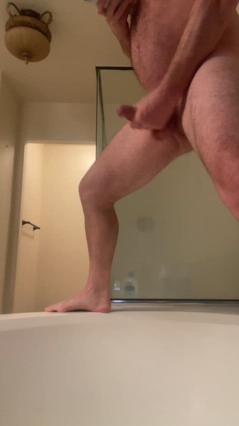Love jerking my hard cock when I’m pissing 