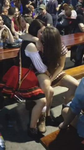 Caught Kiss Kissing Lesbian Lesbians Public Uniform r/CaughtPublic gif