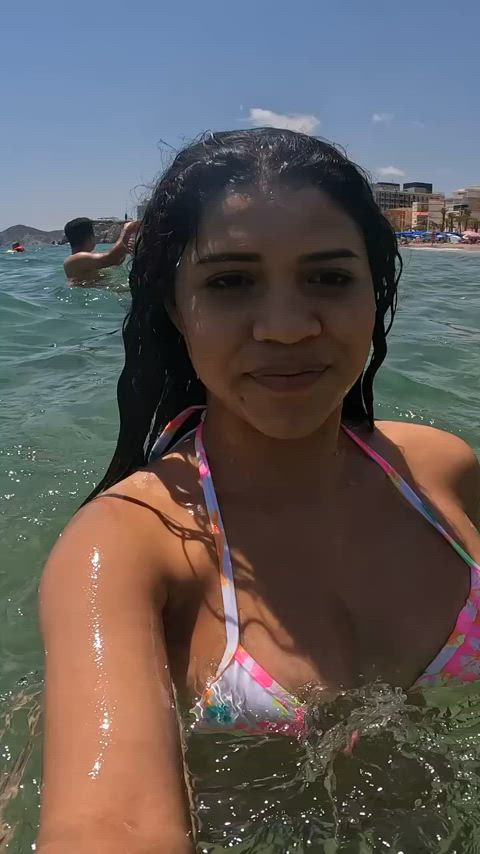 ass beach big ass big tits brunette gaby napoles onlyfans outdoor gif
