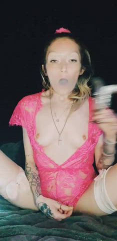 Pale Skinny Small Tits Smoking gif