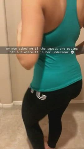 ass caption flashing milf mature mom son taboo yoga pants gif