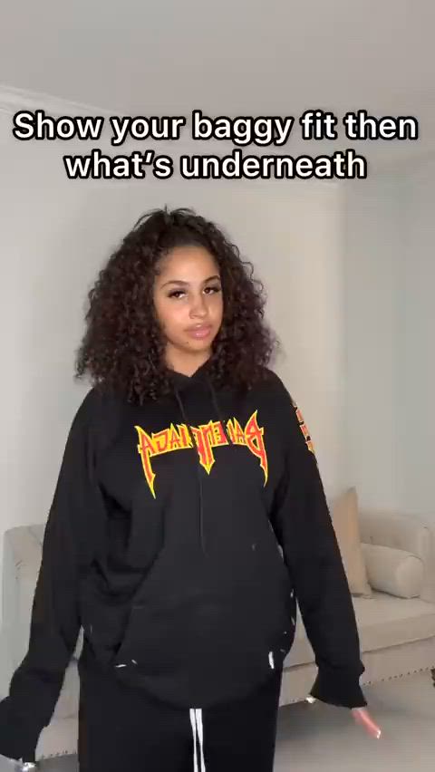 big tits bikini cleavage ebony tease tiktok gif