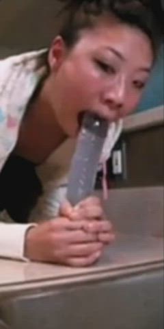 Asian Deepthroat Gagging Sloppy Throat Fuck gif