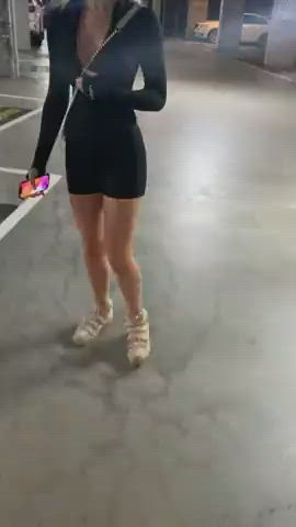 Showing boobs in a parking garage 🚙