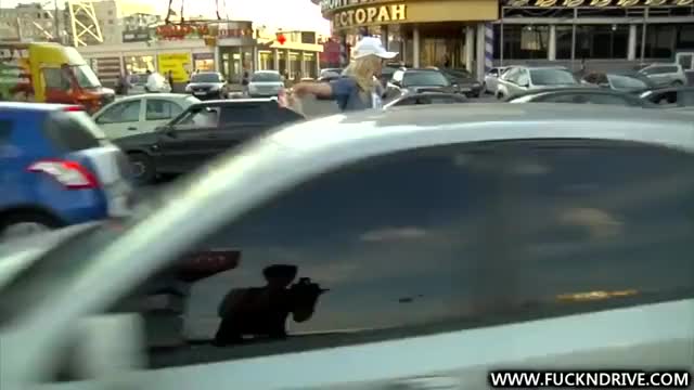 Blondie sucking BMW's driver cock