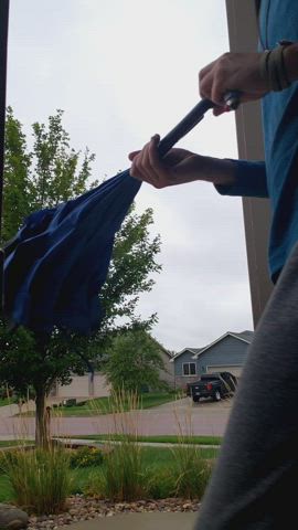 Enjoying the rain in my grey sweatpants