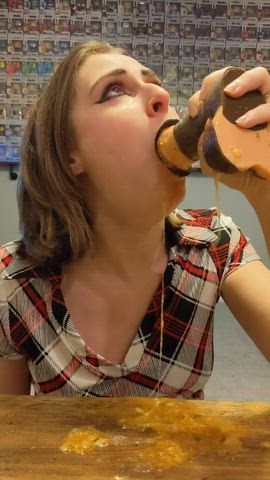 deepthroat dildo face fuck hardcore rough solo throat fuck gif