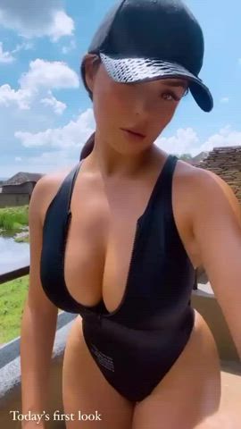 Spectacular curves in one piece thong swimsuit