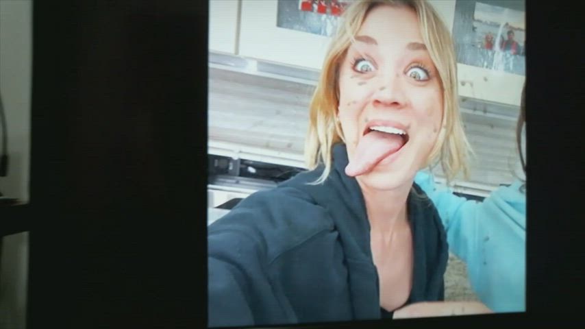 blonde celebrity cum covered fucking facial facial expression green eyes kaley cuoco