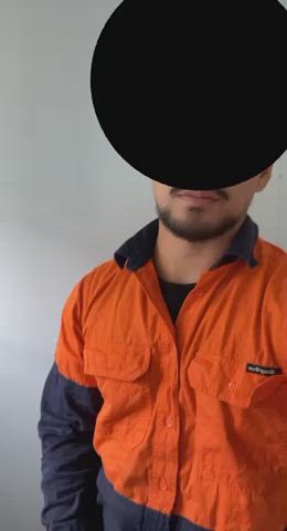 tease uniform work cock gif