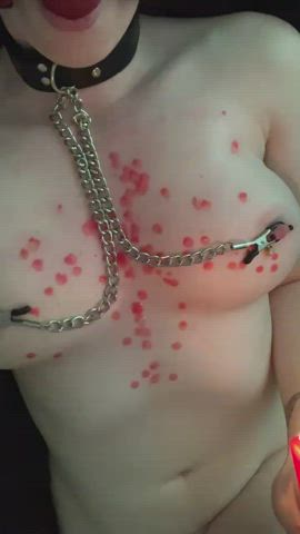 ball gagged candle wax nipple clamps gif
