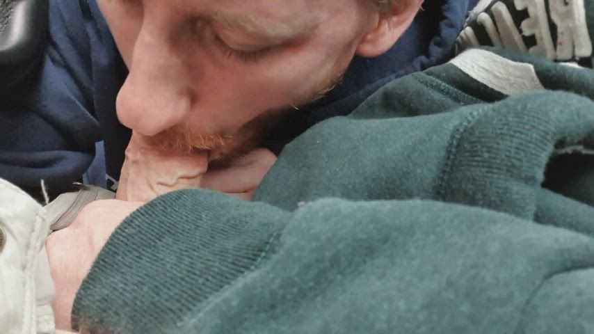 Sucking a guy off in his car in public