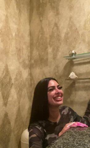 amateur bbc bathroom blowjob brunette cheating lips pov wife gif