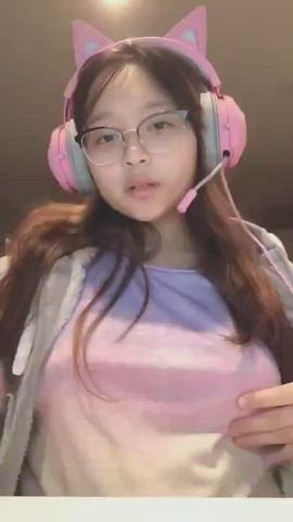 Cute Gamer Girl Rubbing Squeezing Tits Porn GIF