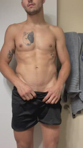 gay muscles tattoo thick cock gif