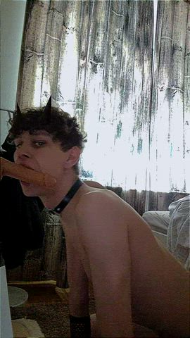 blowjob cute deepthroat dildo femboy lingerie sissy sissy slut sucking twink gif