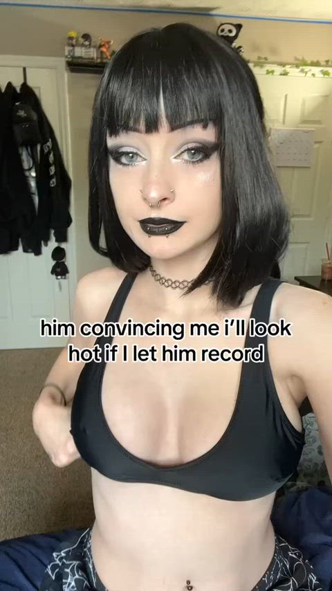 big tits brunette goth nipple piercing on/off pierced piercing tiktok gif
