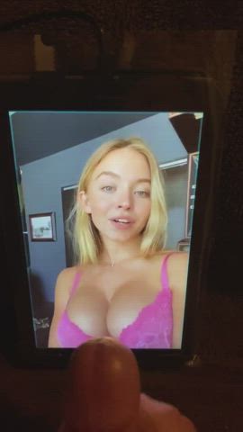 big tits cum cum on tits cumshot edging huge load moaning sydney sweeney tribbing