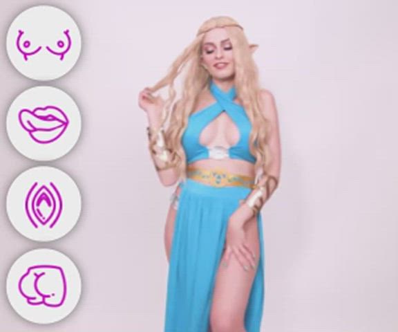 blonde blue cosplay costume elf homemade masturbating tease gif