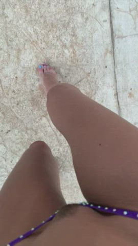 Just a selfie video of me walking in purple platform heels and a matching tiny micro
