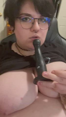 dildo sloppy sucking gif