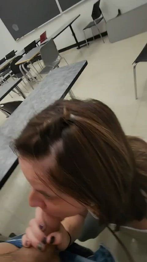 amateur big tits blowjob brunette classroom handjob milf pov public teacher gif