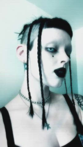bangs eye contact goth pale pierced piercing tattoo gif