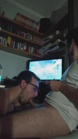 the dream of us all: gaming meanwhile our dicks are sucked