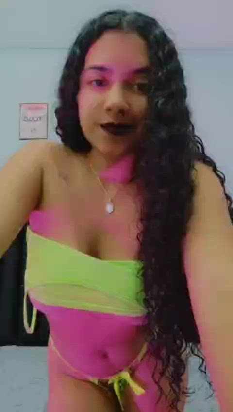 big tits curly hair dancing latina lingerie milf pretty sensual tits topless gif