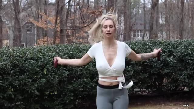 Elizabeth Rabbit braless jump
