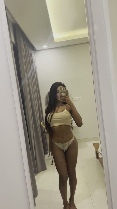 bikini boobs homemade latina lingerie solo teasing tight ass undressing belly gif