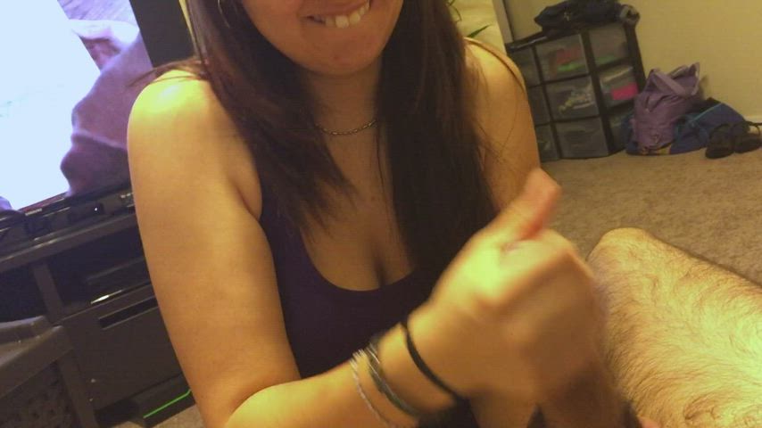 amateur blowjob brunette cum cumshot handjob homemade latina gif