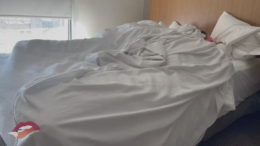 Surprise wake-up in hotel to new cock + cum, reclamation, and then hubby leaves and