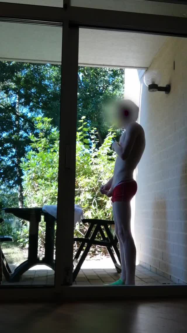 Jerking off in the common nature area of the hotel