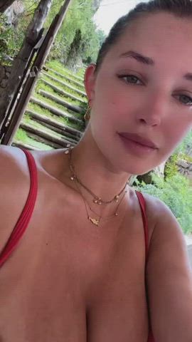 Alyssa Red Bikini Cleavage