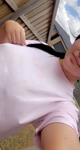 Dropping my big tits outdoors 😏🍃 [OC]