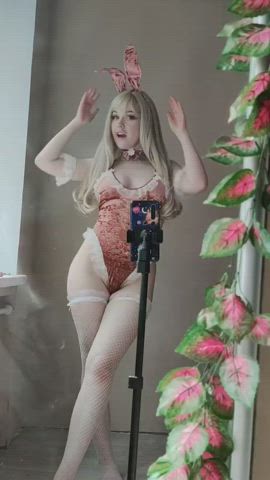 bunny cleavage cosplay cute fishnet lingerie playboy role play stockings gif