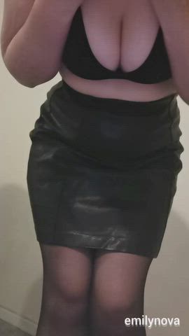 Cleavage Skirt Stockings gif