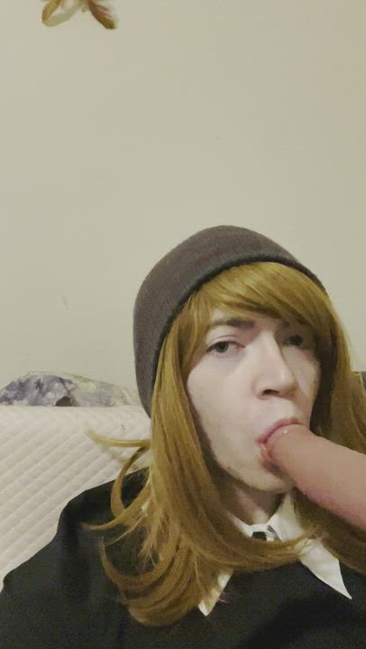 Crossdressing Dildo Femboy Solo Sucking gif
