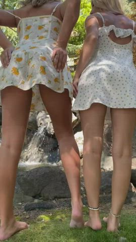 ass blonde dress erotic girlfriends girls outdoor pussy lips upskirt gif