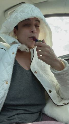 Outside smoking in my car right now. No makeup. No filters. Sun in my face. Smoke