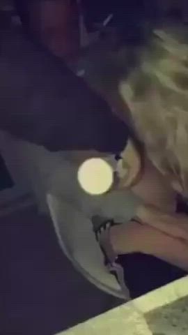 amateur blonde blowjob creamy laughing party public gif