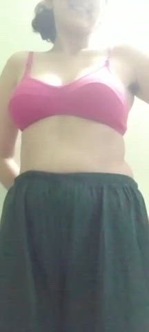 Cute babe stripping her clothes in bathroom and making video link in comment