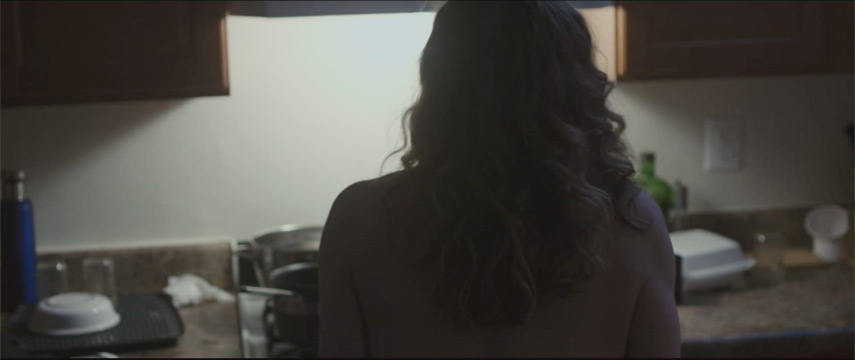 Brunette Kitchen Topless gif