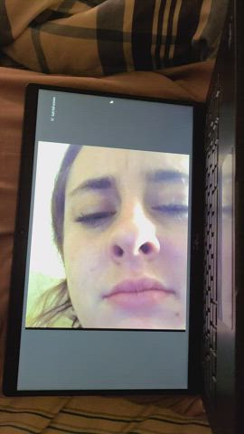 brunette college cumshot facial tribute gif